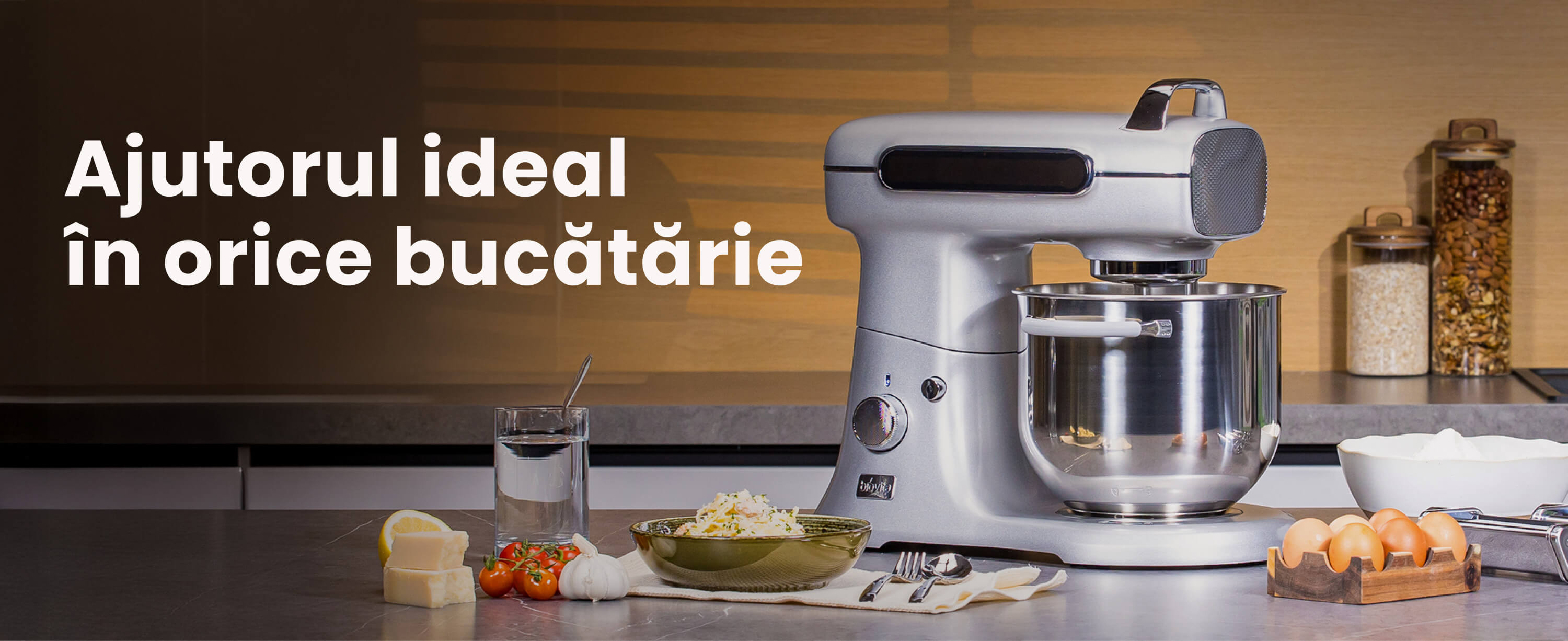 Mixer cu bol profesional, 7L din inox, 1800W, 2.4 kg aluat, carcasă aluminiu, silențios, MB-1800-MAX PRO, Argintiu - 8